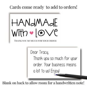 Handmade With Love Thank You Customer Appreciation Package Inserts for Small Businesses, 100 2" X 3.5” Single Sided Insert Cards by AmandaCreation