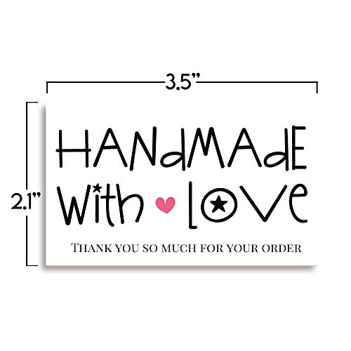 Handmade With Love Thank You Customer Appreciation Package Inserts for Small Businesses, 100 2" X 3.5” Single Sided Insert Cards by AmandaCreation