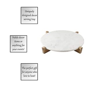 Santa Barbara Design Studio Table Sugar Marble Serving Tray with Mango Wood Stand, 14" Diameter, White