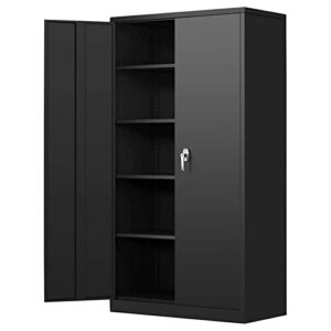 greenvelly steel snapit storage cabinet 72" locking metal cabinet with 4 adjustable shelves, 2 doors and lock for office, garage, home (black)