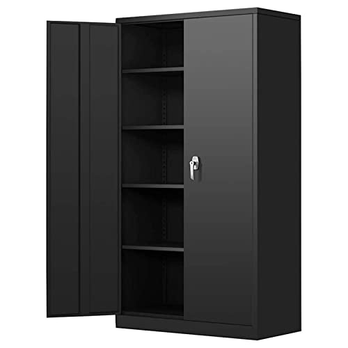 Greenvelly Steel SnapIt Storage Cabinet 72" Locking Metal Cabinet with 4 Adjustable Shelves, 2 Doors and Lock for Office, Garage, Home (Black)