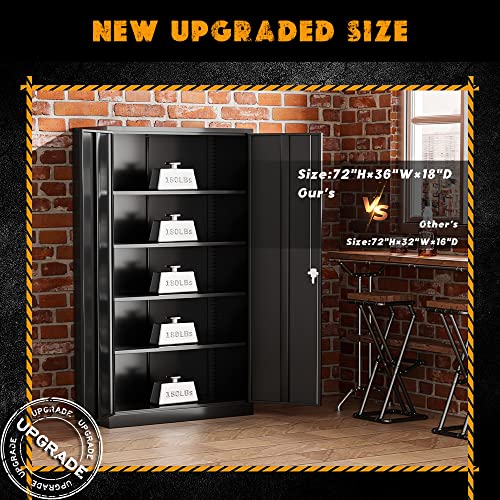 Greenvelly Steel SnapIt Storage Cabinet 72" Locking Metal Cabinet with 4 Adjustable Shelves, 2 Doors and Lock for Office, Garage, Home (Black)