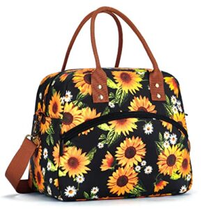 insulated lunch bag reusable lunch box lunch tote bag cooler bag with adjustable shoulder strap food storage container meal prep organizer for women men adult work picnic - sunflowers