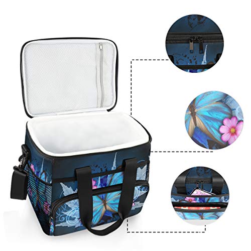 STAYTOP Pretty Butterfly Leakproof Reusable Insulated Cooler Lunch Bag,with Detachable Shoulder Strap, Used for Children's School Women and Men Work Picnic Beach Lunch Box Organizer Tote Bag