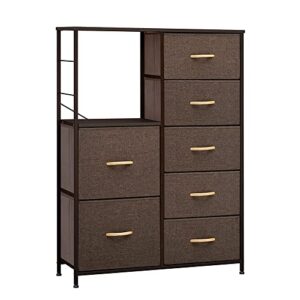 crestlive products vertical dresser storage tower with shelves, 7 drawers closet organizer, night stand, fabric bins, versatile cabinet dresser for bedroom, living room, hallway (brown)