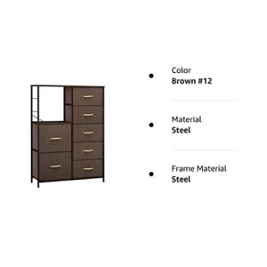 Crestlive Products Vertical Dresser Storage Tower with Shelves, 7 Drawers Closet Organizer, Night Stand, Fabric Bins, Versatile Cabinet Dresser for Bedroom, Living Room, Hallway (Brown)