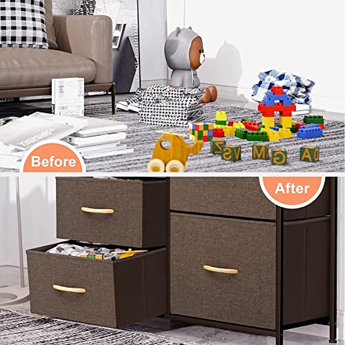 Crestlive Products Vertical Dresser Storage Tower with Shelves, 7 Drawers Closet Organizer, Night Stand, Fabric Bins, Versatile Cabinet Dresser for Bedroom, Living Room, Hallway (Brown)