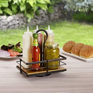 Gourmet Basics by Mikasa Nova Acacia Wood Rotating Condiment Caddy, 8.75 Inch, Black,5270309