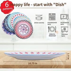 Farielyn-X 6 Pack Porcelain Dinner Plates - 10.5 Inch Diameter - Pizza Pasta Serving Plates Dessert Dishes - Microwave, Oven, and Dishwasher Safe, Scratch Resistant - Set of 6