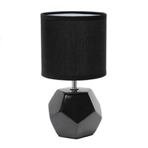simple designs lt2065-blk round prism mini table lamp with matching fabric shade, black