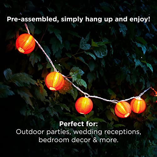 LampLust String Lights Paper Lanterns with Lights, 10 Red Chinese Lanterns, 3 Inch Diameter, 7 Ft Lantern String Lights Bedroom, Plugin Outdoor Waterproof Paper Lantern Party Decorations