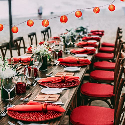 LampLust String Lights Paper Lanterns with Lights, 10 Red Chinese Lanterns, 3 Inch Diameter, 7 Ft Lantern String Lights Bedroom, Plugin Outdoor Waterproof Paper Lantern Party Decorations