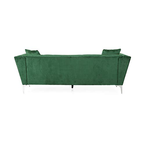 Christopher Knight Home Matilda Modern Glam 3 Seater Velvet Sofa, Emerald Green + Silver