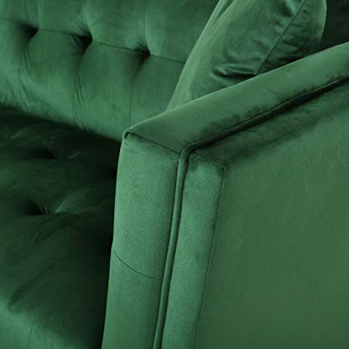 Christopher Knight Home Matilda Modern Glam 3 Seater Velvet Sofa, Emerald Green + Silver