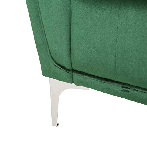 Christopher Knight Home Matilda Modern Glam 3 Seater Velvet Sofa, Emerald Green + Silver