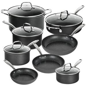 granitestone pro pots and pans set 13 piece hard anodized premium chef’s cookware with ultra nonstick diamond & mineral coating, stainless steel stay cool handles oven dishwasher & metal utensil safe