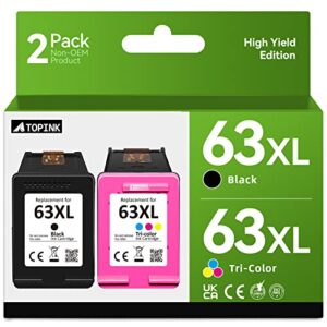 63xl black and tri-color ink cartridges (2 pack), replacement for hp 63xl 63 xl ink | works with envy 4520 3634 officejet 3830 5252 5255 4650 5258 deskjet 3630 1112 3632 3636 printers (black, color)