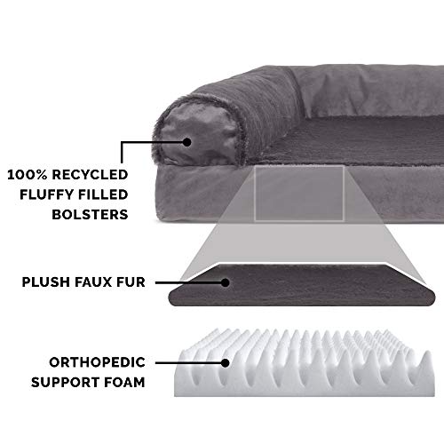 Furhaven XL Orthopedic Dog Bed Plush & Velvet L Shaped Chaise w/ Removable Washable Cover - Platinum Gray, Jumbo (X-Large)