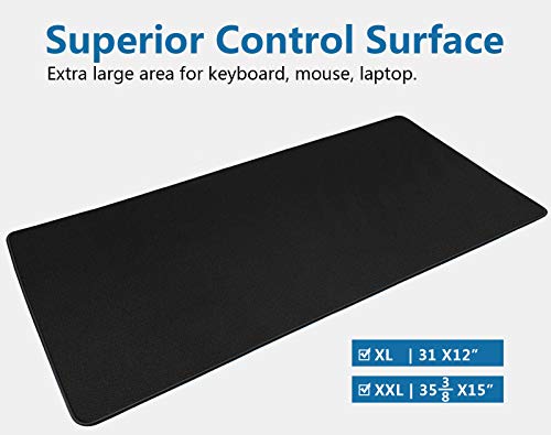 Large Gaming Mouse Pad- 31x12 in. XL Gaming Mousepad with Stitched Edges, Ultra-Smooth Cloth Mouse Mat & Non-Slip Rubber Base, Waterproof Full Desk Keyboard Mat for Gamer, Office & Home, Black