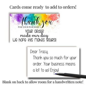 Your Order Made Our Day Watercolor Rainbow Thank You Customer Appreciation Package Inserts for Small Businesses, 100 2" X 3.5” Single Sided Insert Cards by AmandaCreation