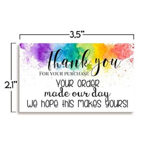 Your Order Made Our Day Watercolor Rainbow Thank You Customer Appreciation Package Inserts for Small Businesses, 100 2" X 3.5” Single Sided Insert Cards by AmandaCreation