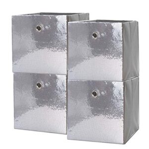 velvet and sequins foldable storage bins combination, decorative square storage box, collapsible storage unit, storage cube for festival, home, nursery (11″x10.5″x10.5″,grey/silver) (silver, 4)