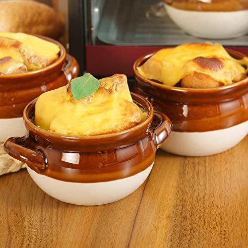 Vumdua French Onion Soup Bowls with Handles, 16 Oz Ceramic Soup Serving Bowl Crocks - Oven Safe Bowls for Chili, Beef Stew, Cereal, Pot Pies, Set of 4