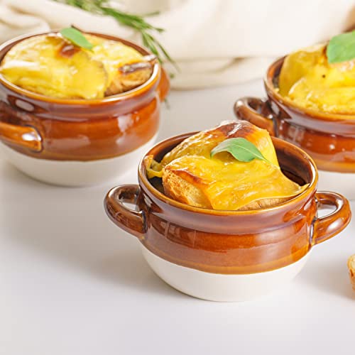 Vumdua French Onion Soup Bowls with Handles, 16 Oz Ceramic Soup Serving Bowl Crocks - Oven Safe Bowls for Chili, Beef Stew, Cereal, Pot Pies, Set of 4