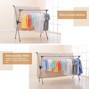 YUBELLES Clothes Drying Rack, Adjustable and Foldable Laundry Rack, Space Saving Hanger Rack, Retractable 47-79 Inch Clothes Rack Heavy Duty Garment Rack for Indoor/Outdoor