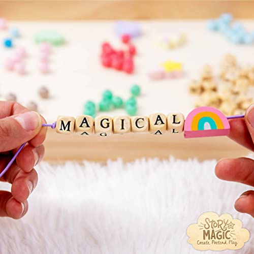 Story Magic Wooden ABC Bead Kit, Premium Wood Jewelry Making Kit, 350+ Wooden Beads & Charms for Beading Bracelets, Great for Playdates & Sleepovers, Arts & Crafts Kit Set for Kids Ages 4, 5, 6, 7
