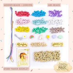 Story Magic Wooden ABC Bead Kit, Premium Wood Jewelry Making Kit, 350+ Wooden Beads & Charms for Beading Bracelets, Great for Playdates & Sleepovers, Arts & Crafts Kit Set for Kids Ages 4, 5, 6, 7