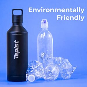 Tepist ThirtyO 30oz Stainless Steel Bottle Compatible with Sodastream Machines – Powder Coated Black - Vacuum Sealed - Double Walled - Leak-Proof - Easy to Carry - Reusable Bottle