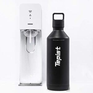 Tepist ThirtyO 30oz Stainless Steel Bottle Compatible with Sodastream Machines – Powder Coated Black - Vacuum Sealed - Double Walled - Leak-Proof - Easy to Carry - Reusable Bottle