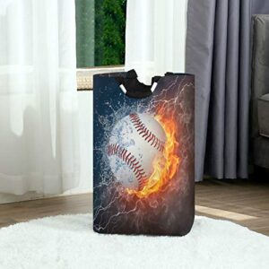 ALAZA Large Laundry Basket Fun Sports Baseball Water Fire Laundry Bag Hamper Collapsible Oxford Cloth Stylish Home Storage Bin with Handles, 22.7 Inch