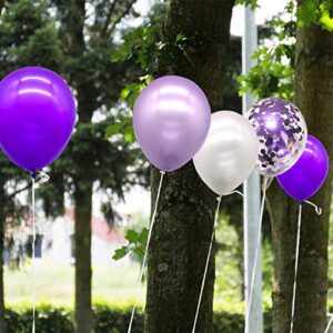 72pcs Purple Balloons Assorted Latex Purple Confetti White Balloons for Wedding Birthday Graduation Party Decorations
