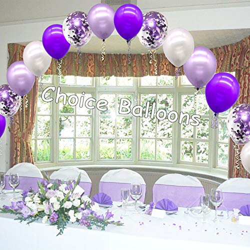 72pcs Purple Balloons Assorted Latex Purple Confetti White Balloons for Wedding Birthday Graduation Party Decorations