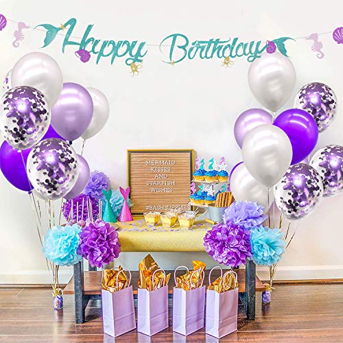 72pcs Purple Balloons Assorted Latex Purple Confetti White Balloons for Wedding Birthday Graduation Party Decorations