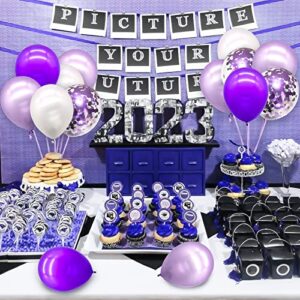 72pcs Purple Balloons Assorted Latex Purple Confetti White Balloons for Wedding Birthday Graduation Party Decorations