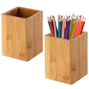 pen cup holder,2 pack bamboo wood desk pencil holder stand multi purpose use pencil cup pot desk accessories,desktop organizer pencil holder ideal gift for office home