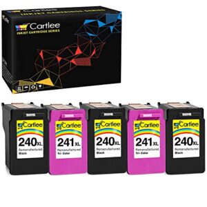 cartlee remanufactured high yield ink cartridge replacement for pg-240xl 240 xl cl-241xl 241 xl pixma mx472 mx452 mg3220 mg3520 mx432 mx439 mg2120 mx512 mg3600 mg3620 mx459 mx479 (3 black, 2 color)