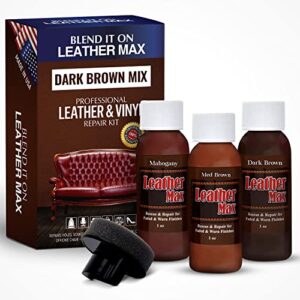 leather max quick blend refinish and repair kit, restore, recolor & repair / 3 color shades to blend with/leather vinyl bonded (dark brown mix)