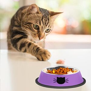 Serentive 2Pcs Cat Bowls Non-Slip Stainless Steel Small Cat Food Bowls Unbreakable Thicken Cat Feeder 7 Oz Cat Dishes Suitable for Indoor Small Pets Removable Rubber Base Easily Clean Lovely Color