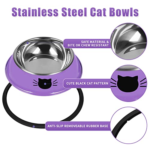 Serentive 2Pcs Cat Bowls Non-Slip Stainless Steel Small Cat Food Bowls Unbreakable Thicken Cat Feeder 7 Oz Cat Dishes Suitable for Indoor Small Pets Removable Rubber Base Easily Clean Lovely Color