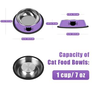 Serentive 2Pcs Cat Bowls Non-Slip Stainless Steel Small Cat Food Bowls Unbreakable Thicken Cat Feeder 7 Oz Cat Dishes Suitable for Indoor Small Pets Removable Rubber Base Easily Clean Lovely Color