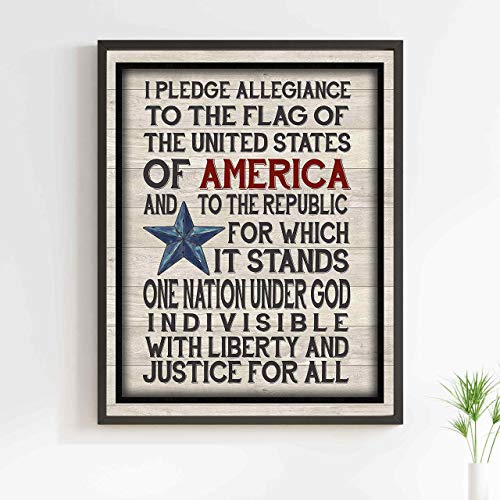 "I Pledge Allegiance to the Flag" -American Patriotic Wall Decor -11 x 14" Modern Typographic Print-Ready to Frame. Home-Office-School-Garage-Cave Decor. Display Your Patriotism! Printed on Paper.