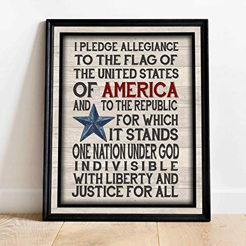 "I Pledge Allegiance to the Flag" -American Patriotic Wall Decor -11 x 14" Modern Typographic Print-Ready to Frame. Home-Office-School-Garage-Cave Decor. Display Your Patriotism! Printed on Paper.