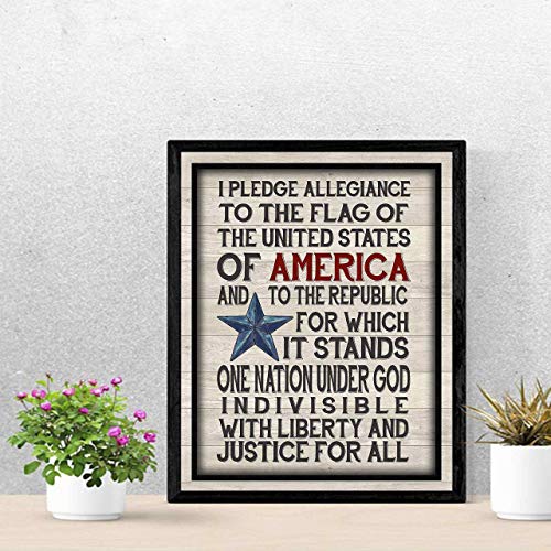 "I Pledge Allegiance to the Flag" -American Patriotic Wall Decor -11 x 14" Modern Typographic Print-Ready to Frame. Home-Office-School-Garage-Cave Decor. Display Your Patriotism! Printed on Paper.