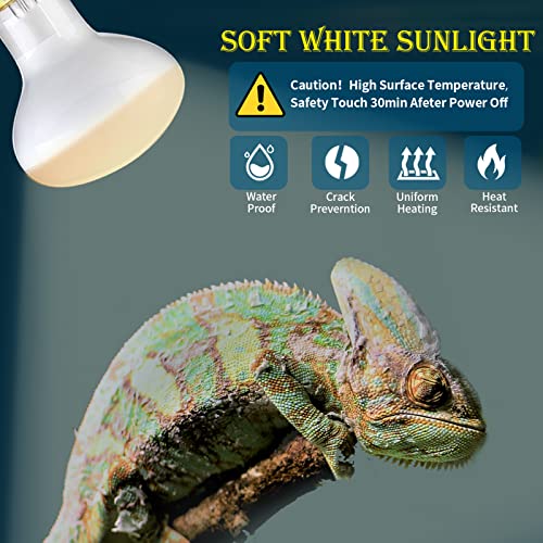 HANJION 2 Pack 75W Reptile UVA Infrared Basking Spot Lamp, Sun Glow Daylight Heat Bulb, Soft White Glass Light for Reptile & Amphibian, Bearded Dragon, Lizard, Tortoise, Hedgehogs