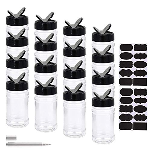 16 Pack 7oz Clear Plastic Spice Jars,Storage Container Bottle Containers with Black Cap,Perfect for Storing Spice,Herbs and Powders,Provide Chalkboard Labels and Chalk Marker