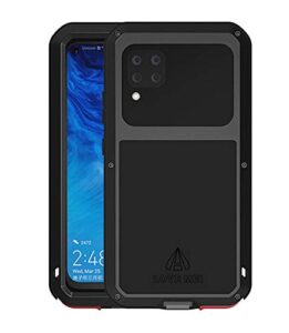 love mei metal case for huawei p40 lite, heavy duty military bumper robust dustproof shockproof anti-drop aluminum metal full body protection case cover with tempered glass for huawei p40 lite (black)